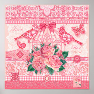 Fleur de naissance et Gem Juin Poster d'oiseau
