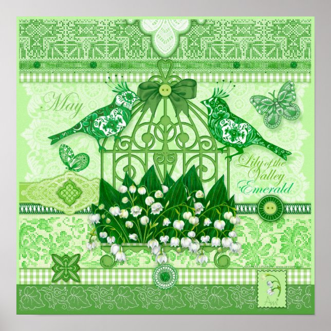Fleur de naissance et Gem mai Birdcage Poster (Devant)