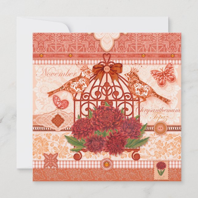Fleur de naissance et Gem novembre Carte Birdcage (Devant)