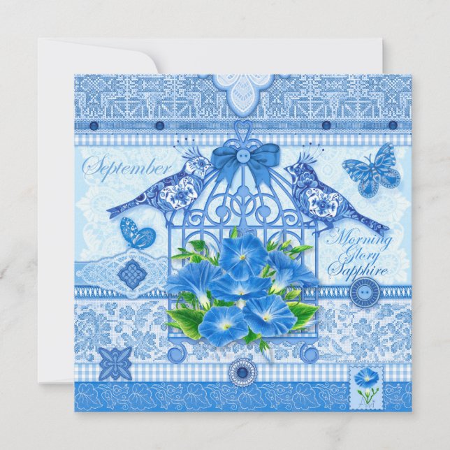 Fleur de naissance et Gem Septembre Carte Birdcage (Devant)