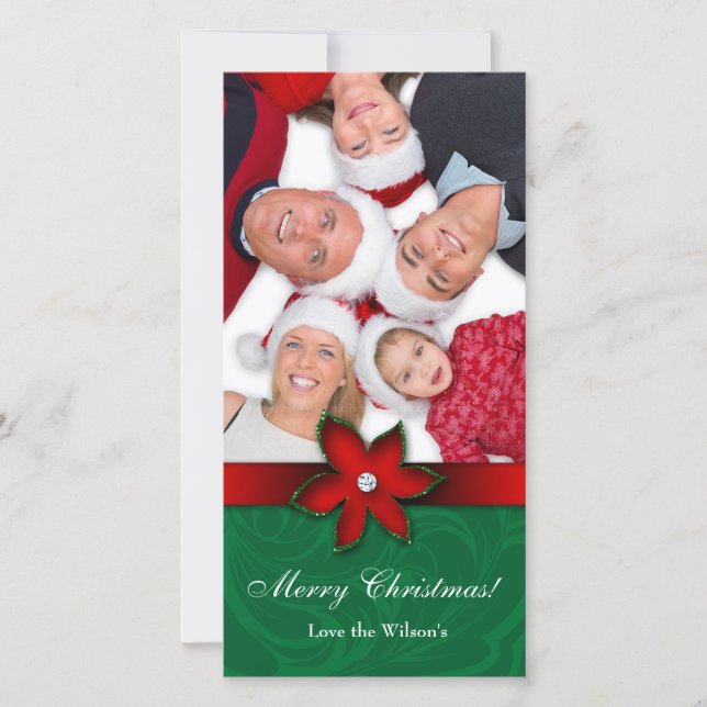 Fleur de Noël Poinsettia Carte photo Rouge Vert (Devant)