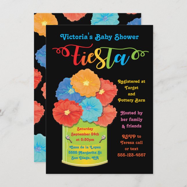 Fleur de papier Can Fiesta Baby shower Invitation (Devant / Derrière)