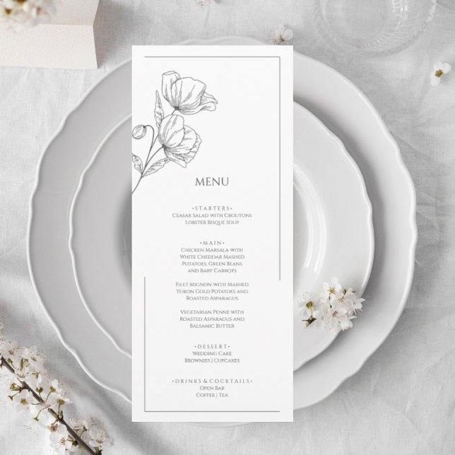 Fleur de pavot élégant menu mariage chic (Créateur téléchargé)
