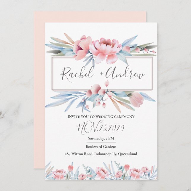 Fleur de pêche | Faire-part de mariage floral (Devant / Derrière)