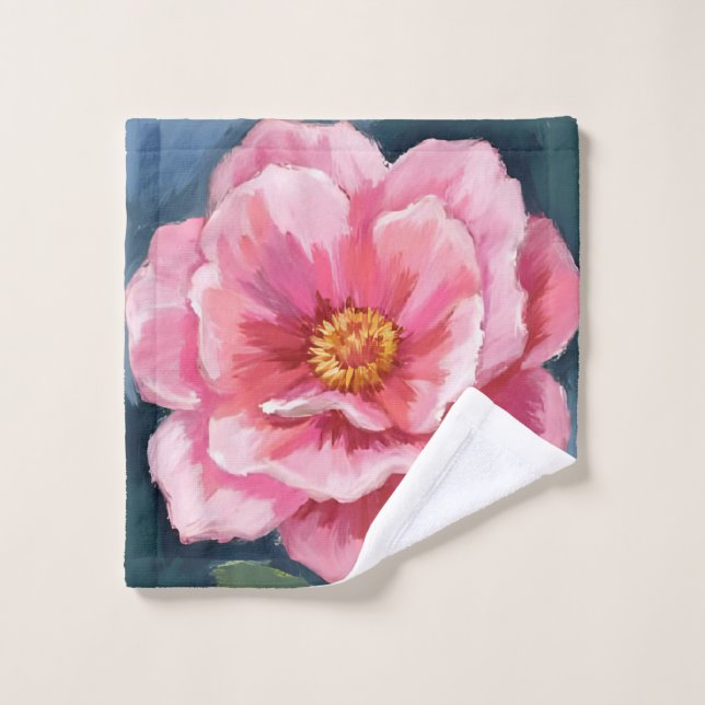 Fleur de pivoine rose peinte à l'aquarelle florale (Gant de toilette)