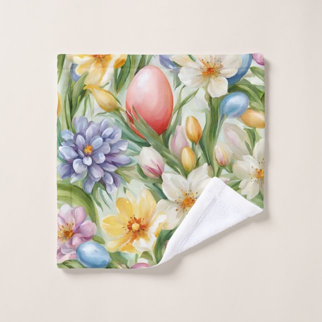 Fleur de pomme gracieuse, tulipes et oeufs de Pâqu (Gant de toilette)