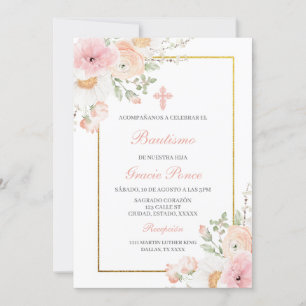 Fleur de printemps Baptême espagnol Invitation