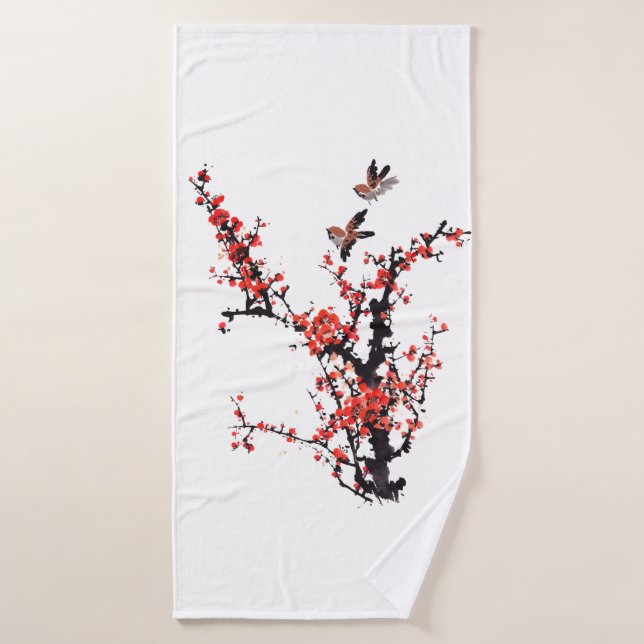 Fleur de prune rouge (Serviette de bain)