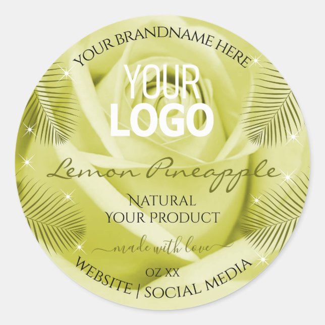 Fleur de rose jaune Étiquette Palm Feuille Logo (Devant)