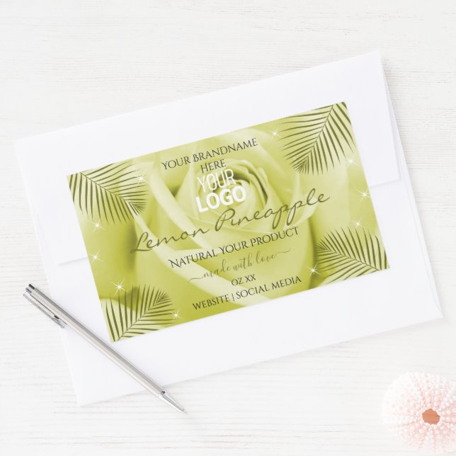 Fleur de rose jaune Étiquette Palm Feuille Logo (Enveloppe)