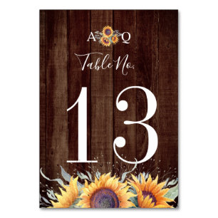 Fleur de soleil rustique Numéro de table Mariage