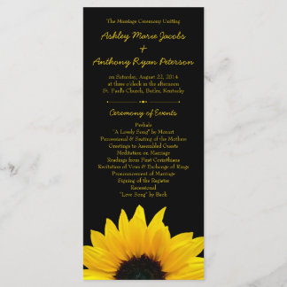 Fleur de tournesol jaune Programme de mariage noir