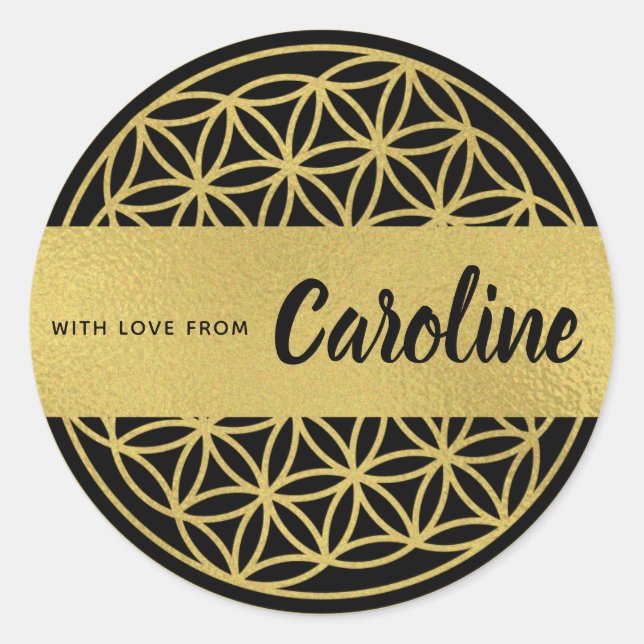 Fleur de vie autocollants personnalisés or & noir (Devant)