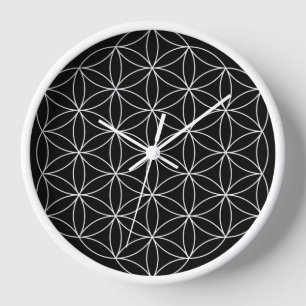 Fleur de Vie Noir et Blanc Horloge Murale