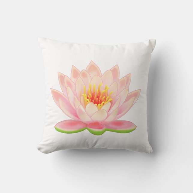 Fleur d'eau rose sur un coussin jeté blanc (Recto)