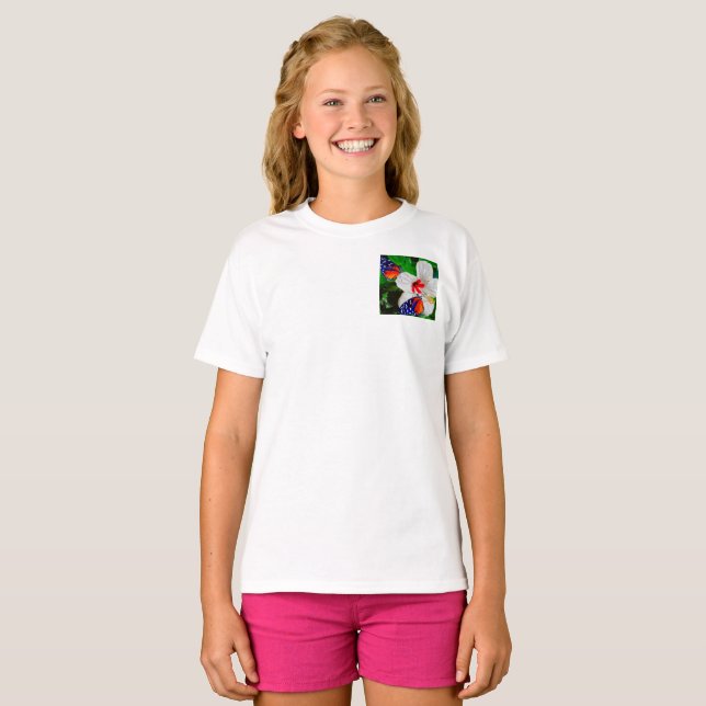 Fleur d'Hibiscus avec 2 T-shirt noir de base de ti (Devant entier)