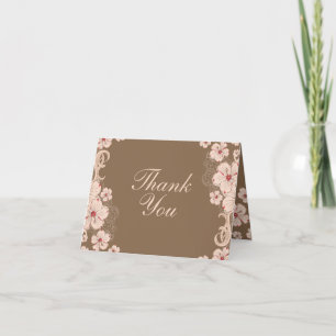 Fleur d'hibiscus rose marron chic mariage merci