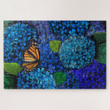 Fleur d'Hortensia Bleu Puzzle Floral en Pièces