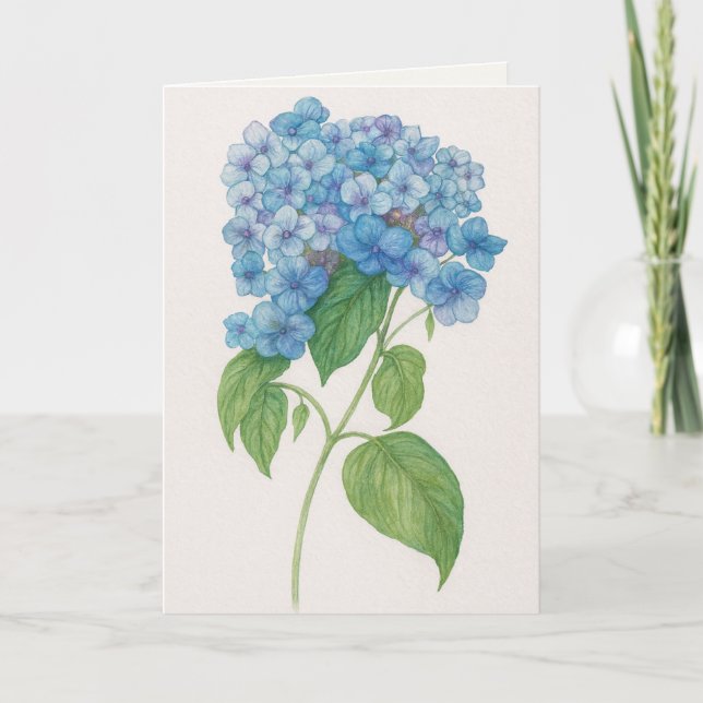 Fleur d'Hydrange Bleue | Carte de Vœux à Imprimer (Devant)