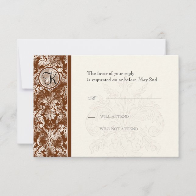 Fleur di Lys Damask - Carte de réponse RSVP Brown (Devant)