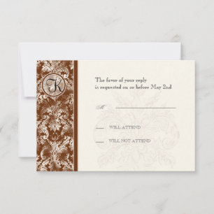 Fleur di Lys Damask - Carte de réponse RSVP Brown