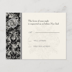 Fleur di Lys Damask - Carte de réponse RSVP noire