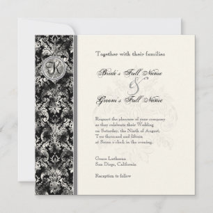 Fleur di Lys Damask - Faire-part de mariage noire