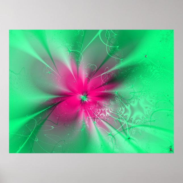 Fleur d'imaginaire rose sur vert, affiche (Devant)
