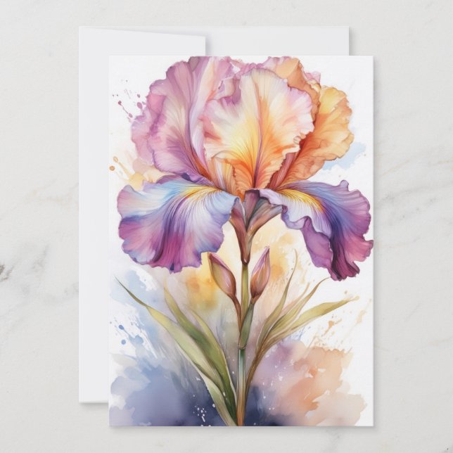 Fleur d'Iris Arc-en-Ciel Pastel à l'Aquarelle (Devant)