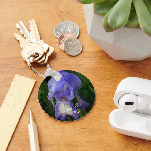 Fleur d'Iris Bleue en Macro Art : Porte-clés en Ac (Bureau)