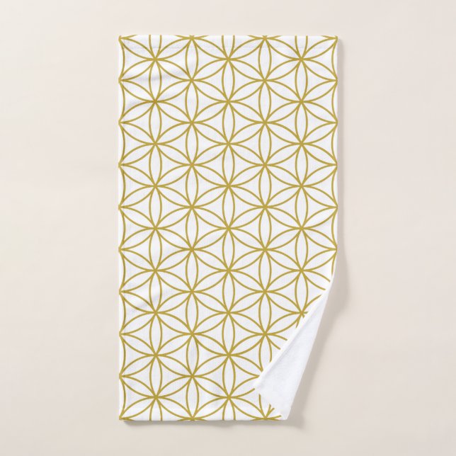 Fleur d'or de motif de la vie sur le blanc (Serviette à main)