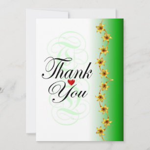 Fleur d'or élégante en calligraphie verte merci