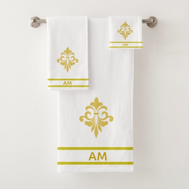 Fleur d'or, monogramme et rayures sur fond blanc (En situation)