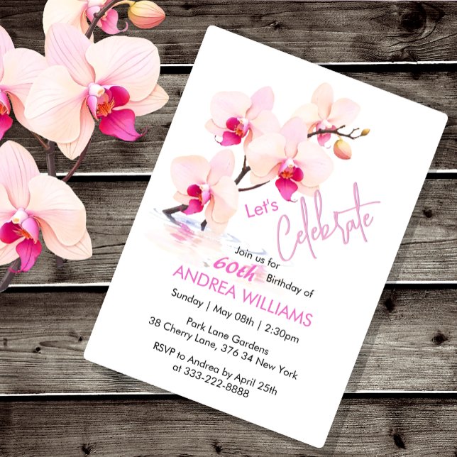 Fleur d'orchidée en fleurs Invitation pour 60e ann (Créateur téléchargé)