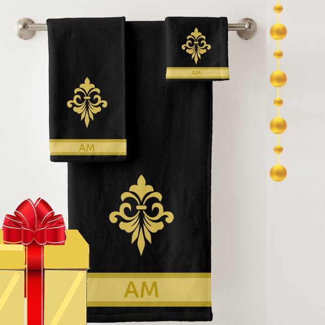 Fleur dorée élégante, monogramme et rayure sur fon (Créateur téléchargé)