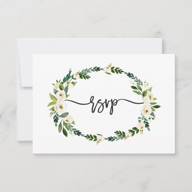 Fleur Élégante Blanche Écriture Manuscrite RSVP (Devant)