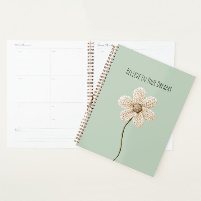Fleur en faux tricot vert menthe et crème (Devant avec enveloppe)