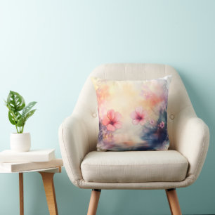 Fleur Épanouie – Coussin Jeté Carré Aquarelle