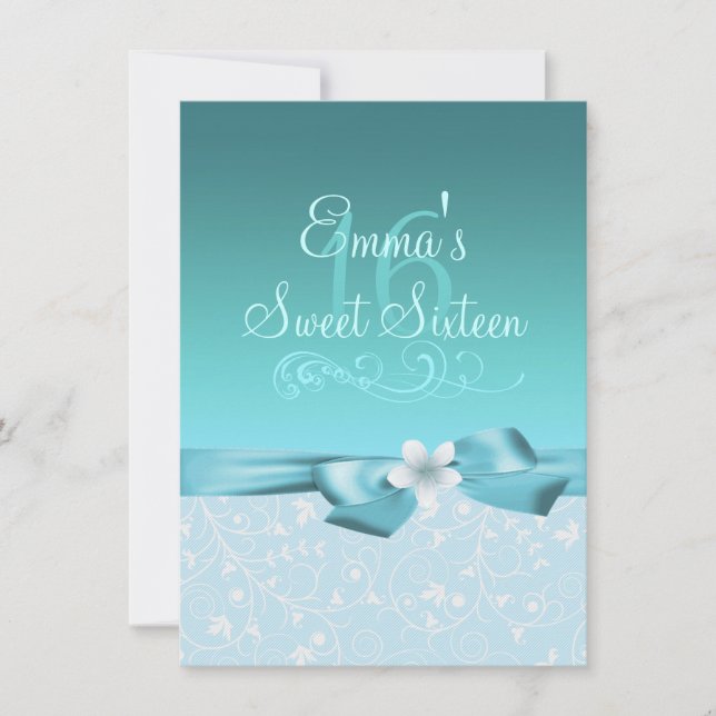 Fleur et Bow bleu/blanc Invitation d'anniversaire (Devant)