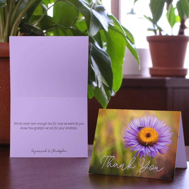 Fleur et insecte violet Fleabane Personnalisé (cover and inside template thank you greeting card)