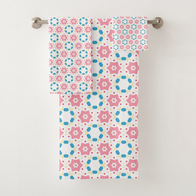 Fleur étoile rose motif points bleus (En situation)