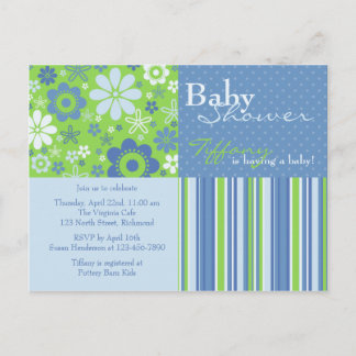 Fleur Fizz bleu et vert ・ Invitation Baby shower