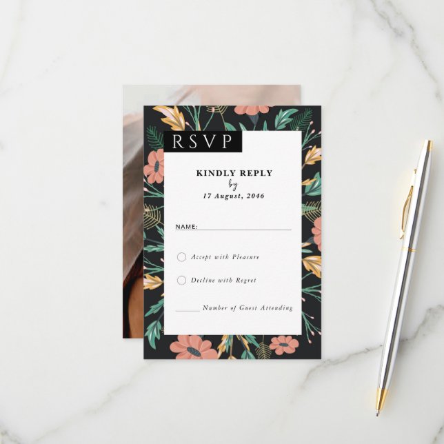 Fleur floraison Invitations mariage RSVP Cartes (Devant/Arrière en situation)