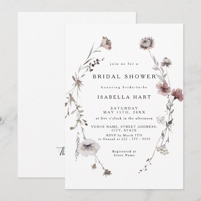 Fleur Fluide Automne Wreath Bridal Show Invitation (Devant / Derrière)