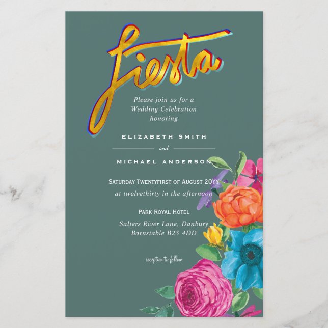 Fleur Folkart Fiesta Faire-part de mariage Boda (Devant)