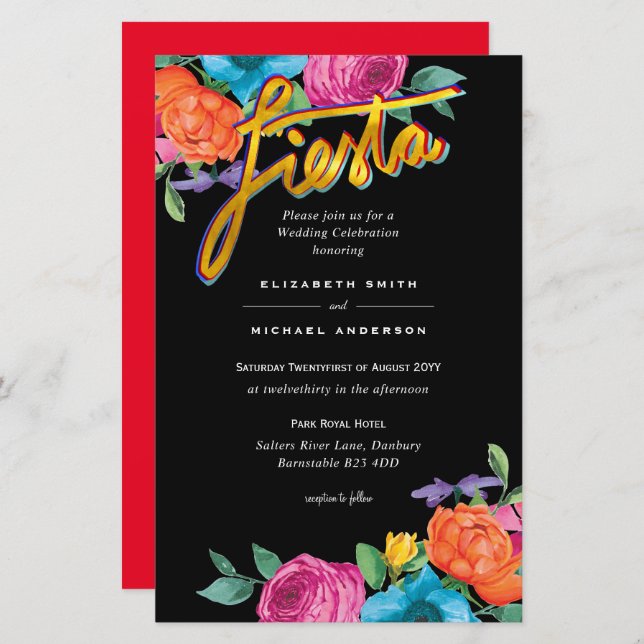 Fleur Folkart Fiesta Faire-part de mariage Boda (Devant / Derrière)