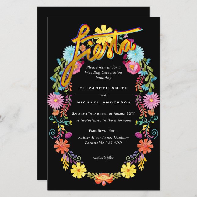 Fleur Folkart Fiesta Faire-part de mariage Boda (Devant / Derrière)