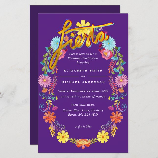 Fleur Folkart Fiesta Faire-part de mariage Boda (Devant / Derrière)