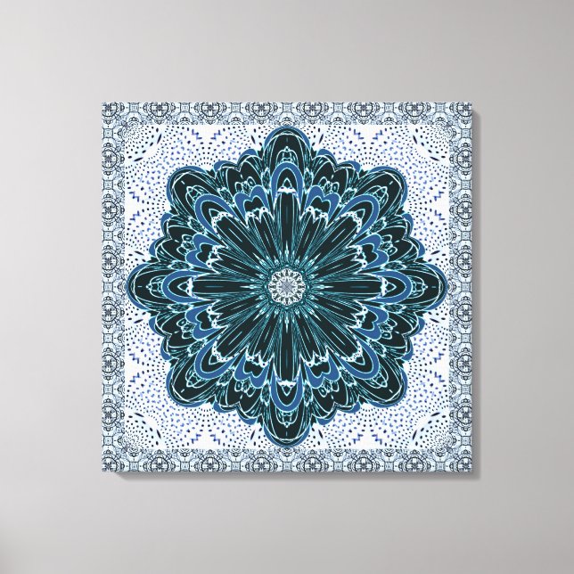 Fleur fractale en toile blanche bleue Turquoise (Recto)