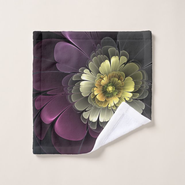 Fleur fractale grise de pourpre moderne abstraite (Gant de toilette)
